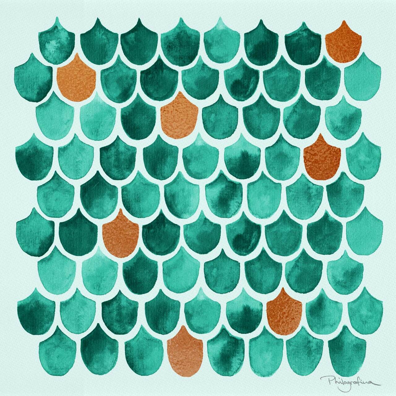 Philografina, Portfolio Surface Design, Muster "Fischschuppen", grün