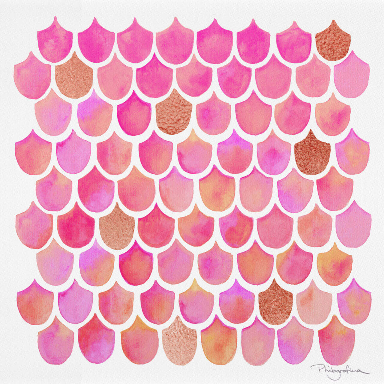 Philografina, Portfolio Surface Design, Muster "Fischschuppen", pink