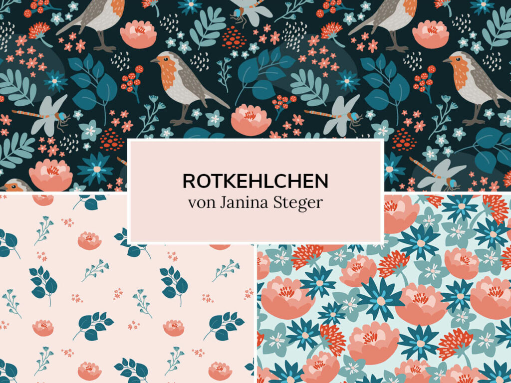 Janina Steger, Grafikdesign und Illustration, Portfolio Surface Design, Rotkehlchen - Kollektion