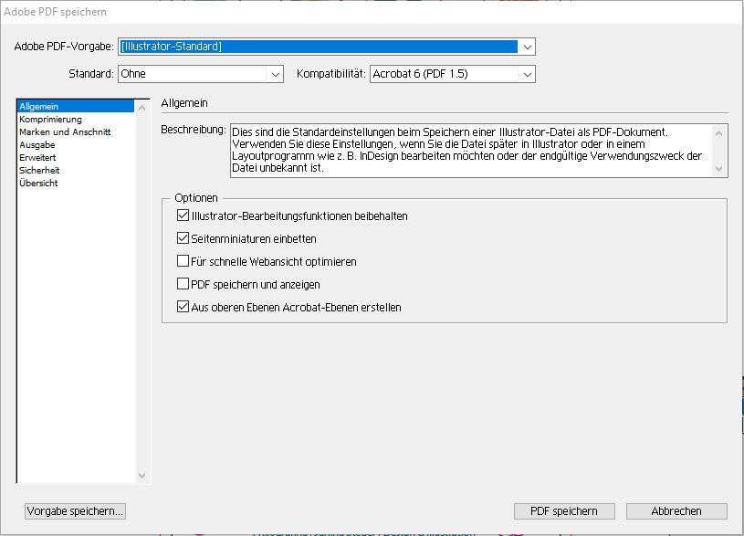 Dialogfenster "Adobe PDF speichern"