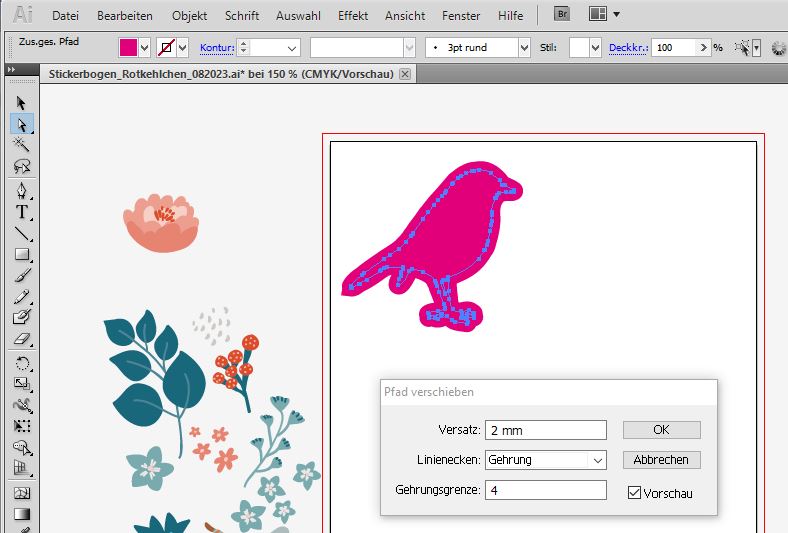 Pfad erweitern in Illustrator zur Erstellung einer Konturlinie eines Stickers