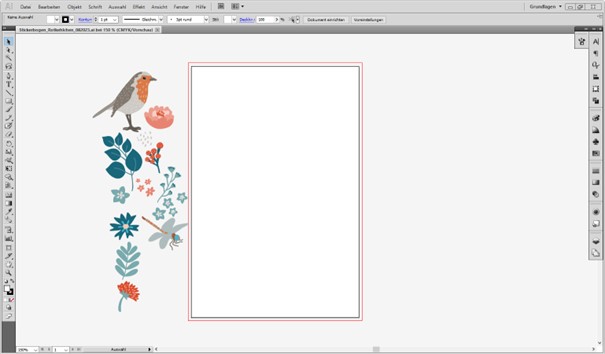 Oberfläche von Adobe Illustrator, Elemente für Stickerbogen abgelegt