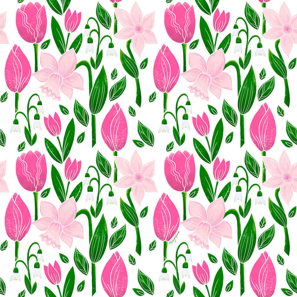 Frühlingsblumen, Muster von Janina Steger, Philografina