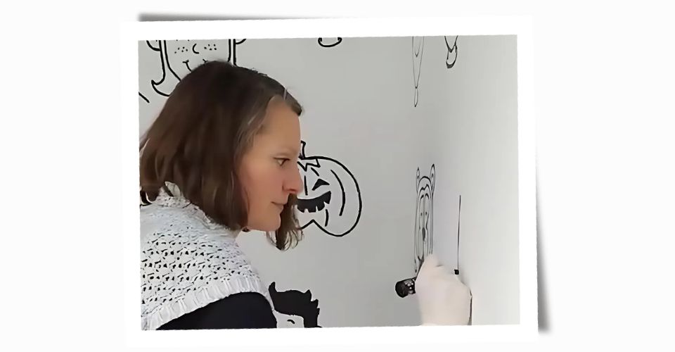 Janina Steger zeichnet an der Wand im Kunstlabor 2